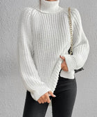 Full Size Turtleneck Rib-Knit Slit Sweater - Body By J'ne