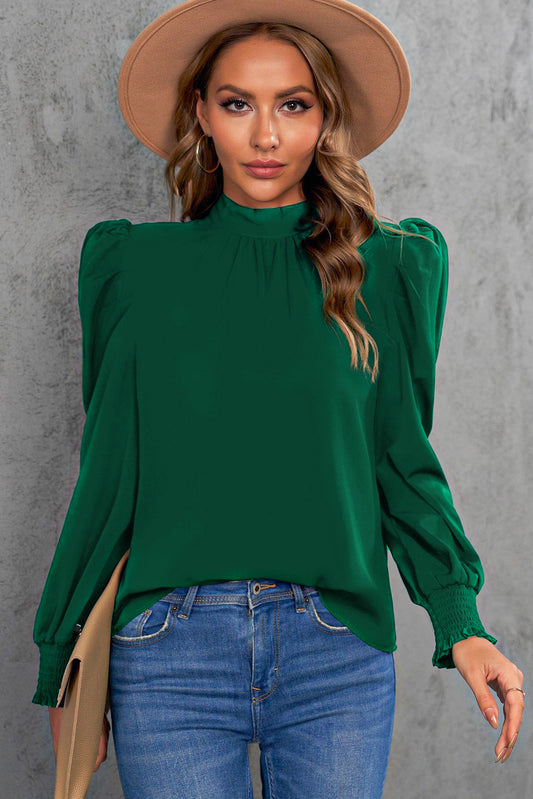 Mock Neck Puff Sleeve Blouse - Body By J'ne