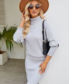 Turtle Neck Long Sleeve Ribbed Sweater Dress - Body By J'ne