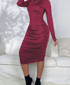 Ruched Mock Neck Long Sleeve Dress - Body By J'ne