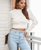 Openwork Plaid Round Neck Cropped Sweater - Body By J'ne