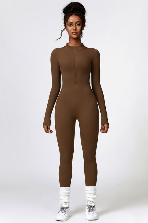 Half Zip Long Sleeve Active Jumpsuit - Body By J'ne