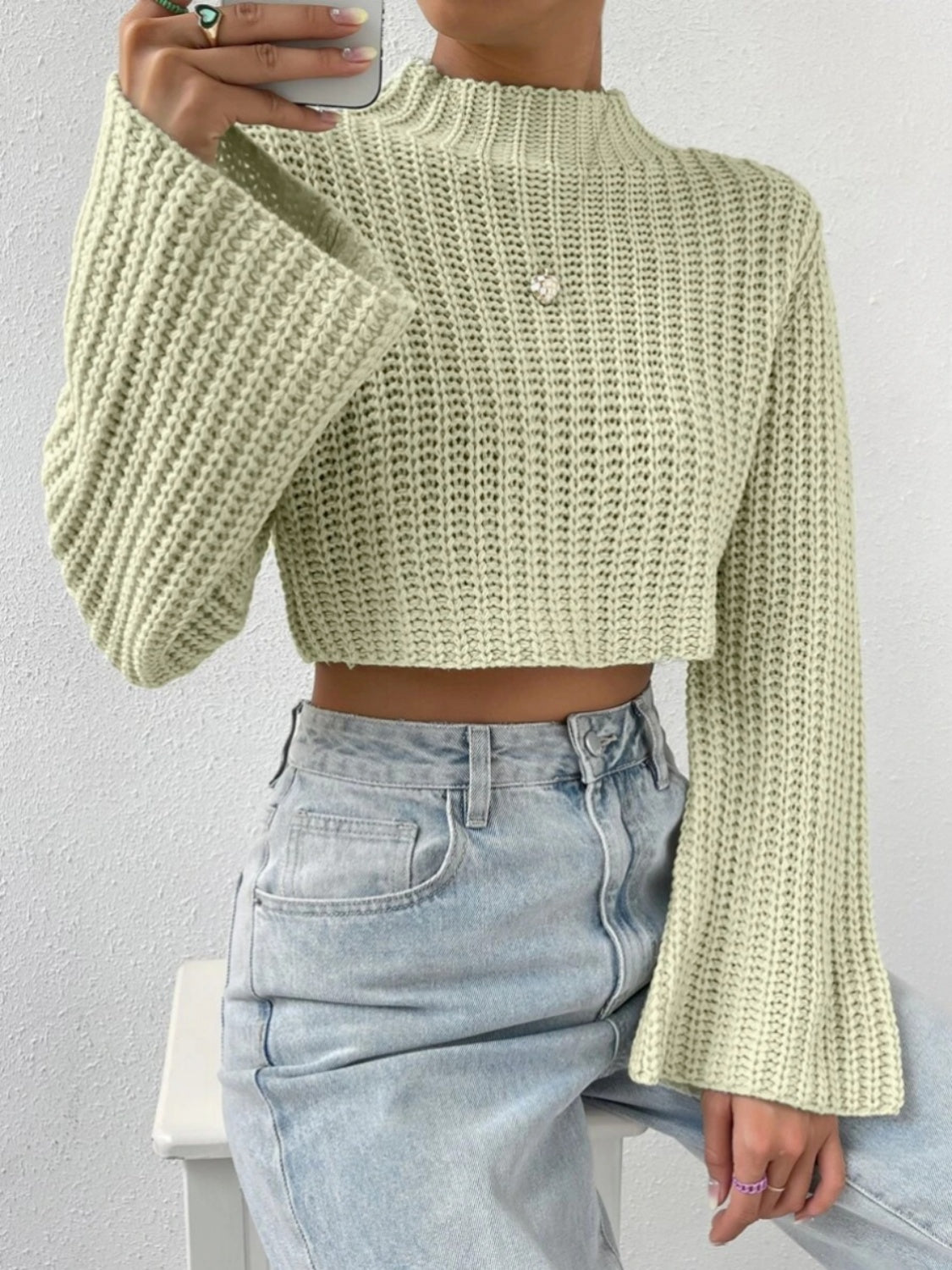 Mock Neck Long Sleeve Cropped Sweater - Body By J'ne