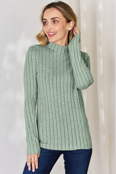 Full Size Ribbed Mock Neck Long Sleeve T-Shirt - Body By J'ne