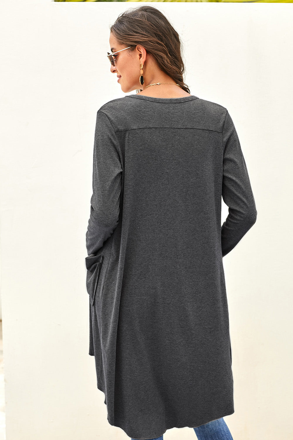 V-Neck Long Sleeve Cardigan with Pocket - Body By J'ne