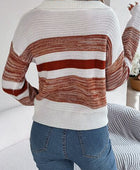 Striped Collared Neck Long Sleeve Sweater - Body By J'ne