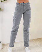 Buttoned Straight Jeans with Cargo Pockets - Body By J'ne