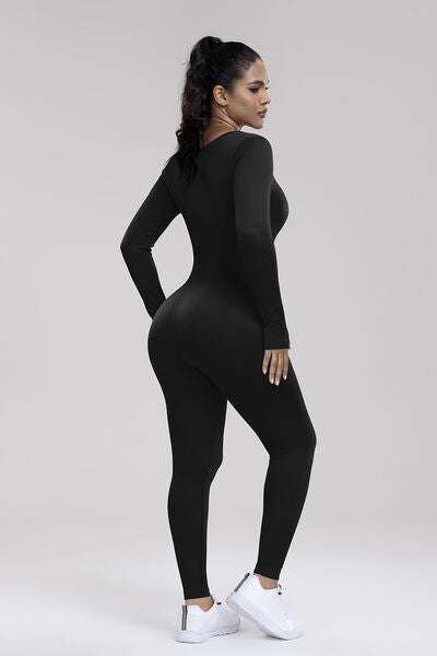 Square Neck Long Sleeve Active Jumpsuit - Body By J'ne