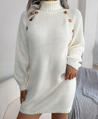 Decorative Button Turtleneck Sweater Dress - Body By J'ne