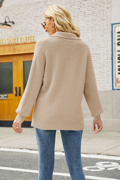 Ribbed Johnny Collar Pullover Sweater - Body By J'ne