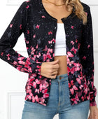 Floral Button Front Round Neck Cardigan - Body By J'ne