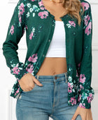 Floral Button Front Round Neck Cardigan - Body By J'ne