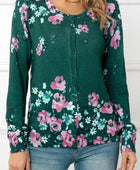 Floral Button Front Round Neck Cardigan - Body By J'ne