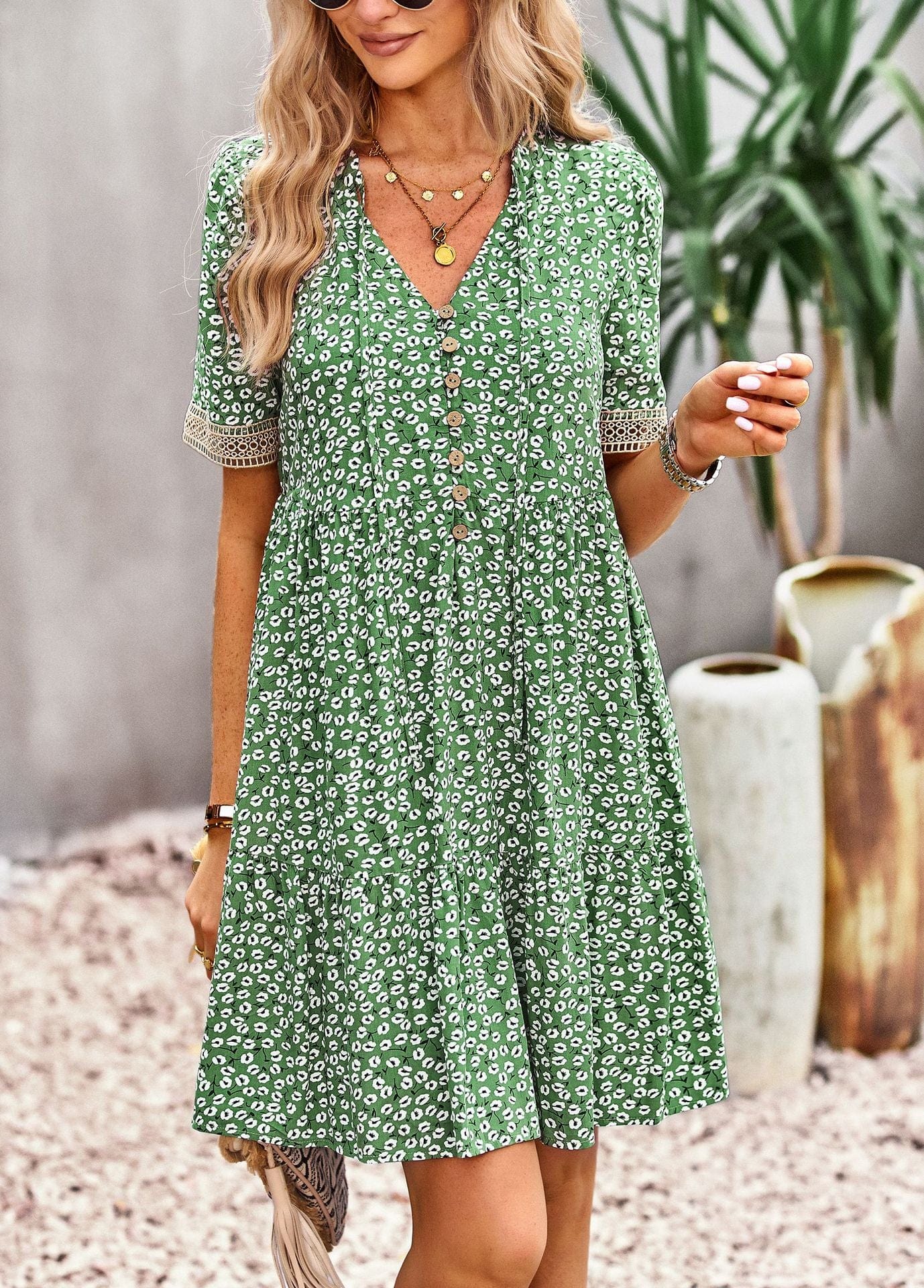 Floral Buttoned Puff Sleeve Dress - Body By J'ne