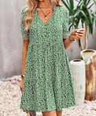 Floral Buttoned Puff Sleeve Dress - Body By J'ne