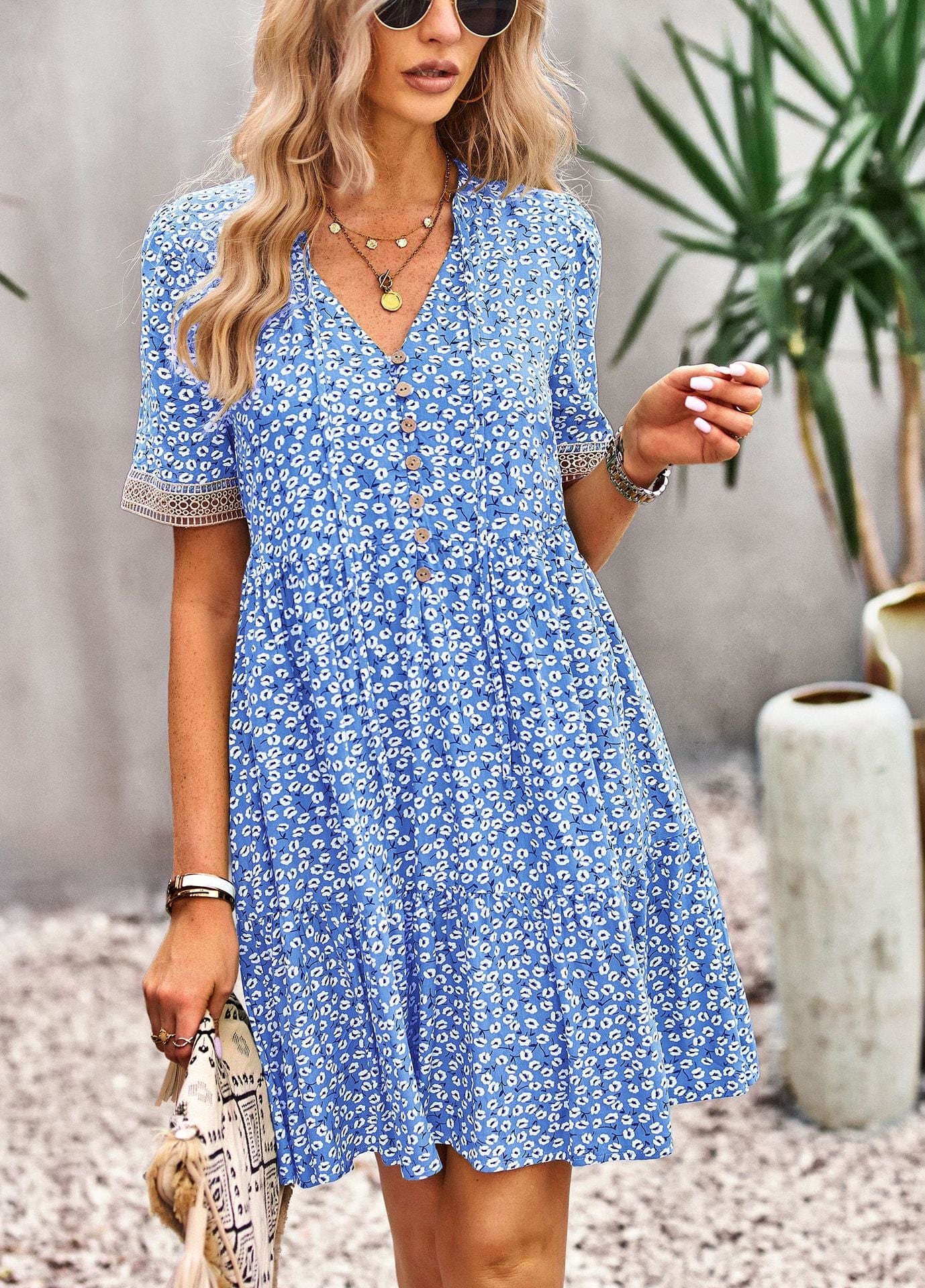 Floral Buttoned Puff Sleeve Dress - Body By J'ne