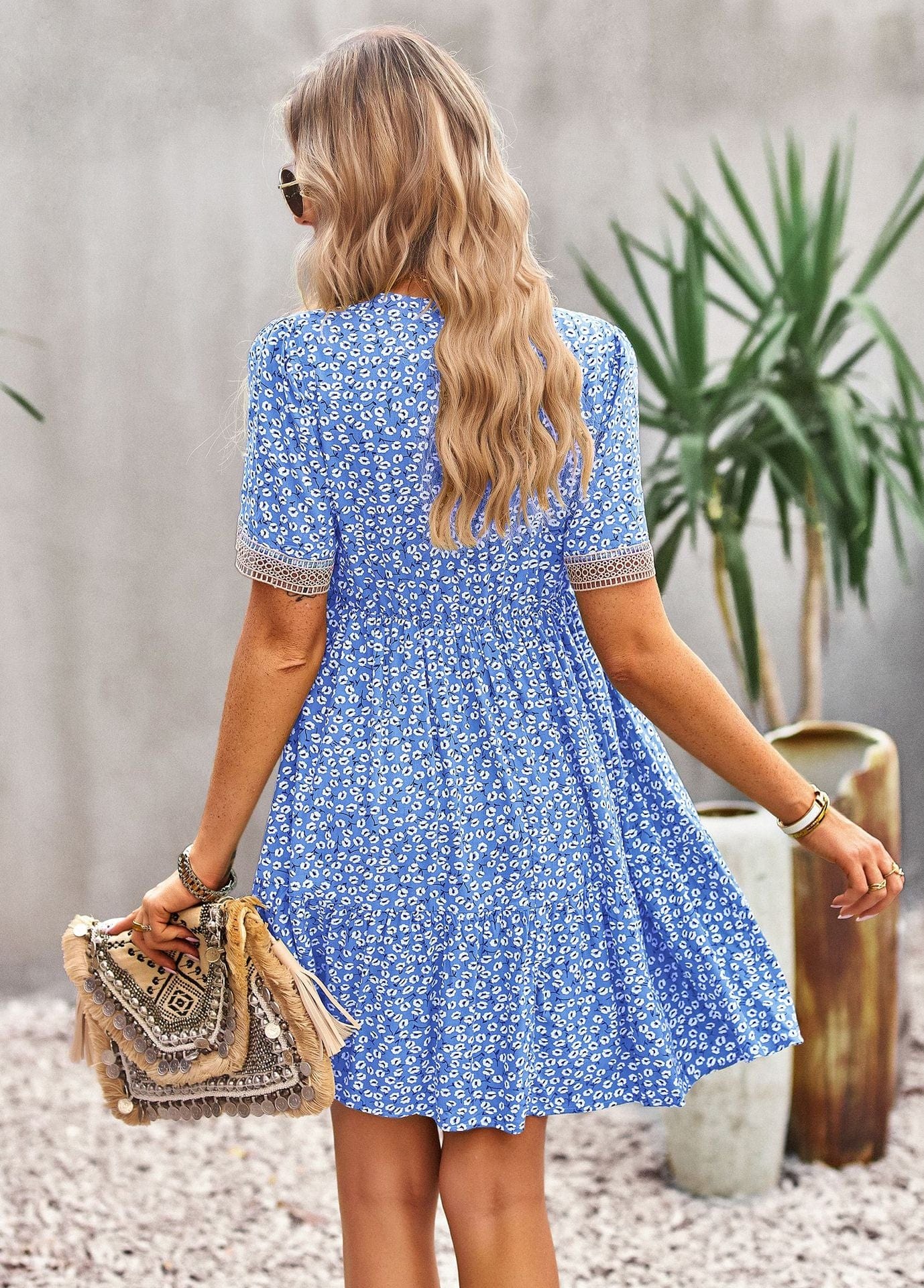 Floral Buttoned Puff Sleeve Dress - Body By J'ne