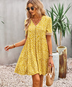 Floral Buttoned Puff Sleeve Dress - Body By J'ne