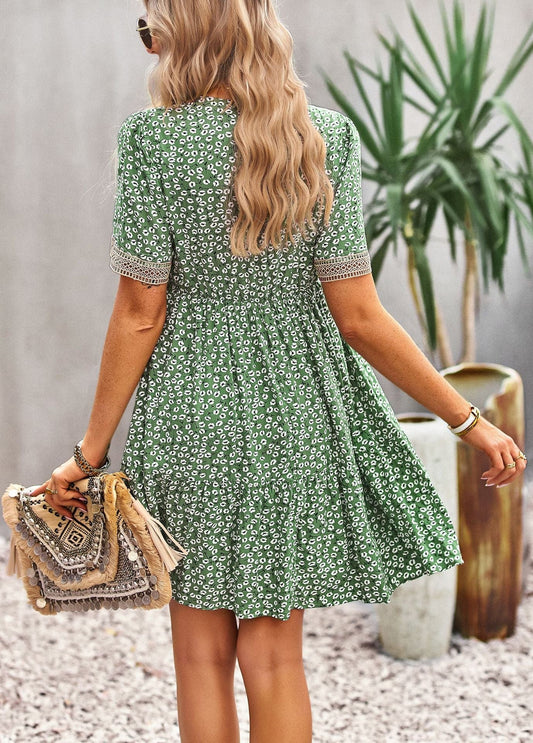 Floral Buttoned Puff Sleeve Dress - Body By J'ne