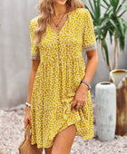 Floral Buttoned Puff Sleeve Dress - Body By J'ne