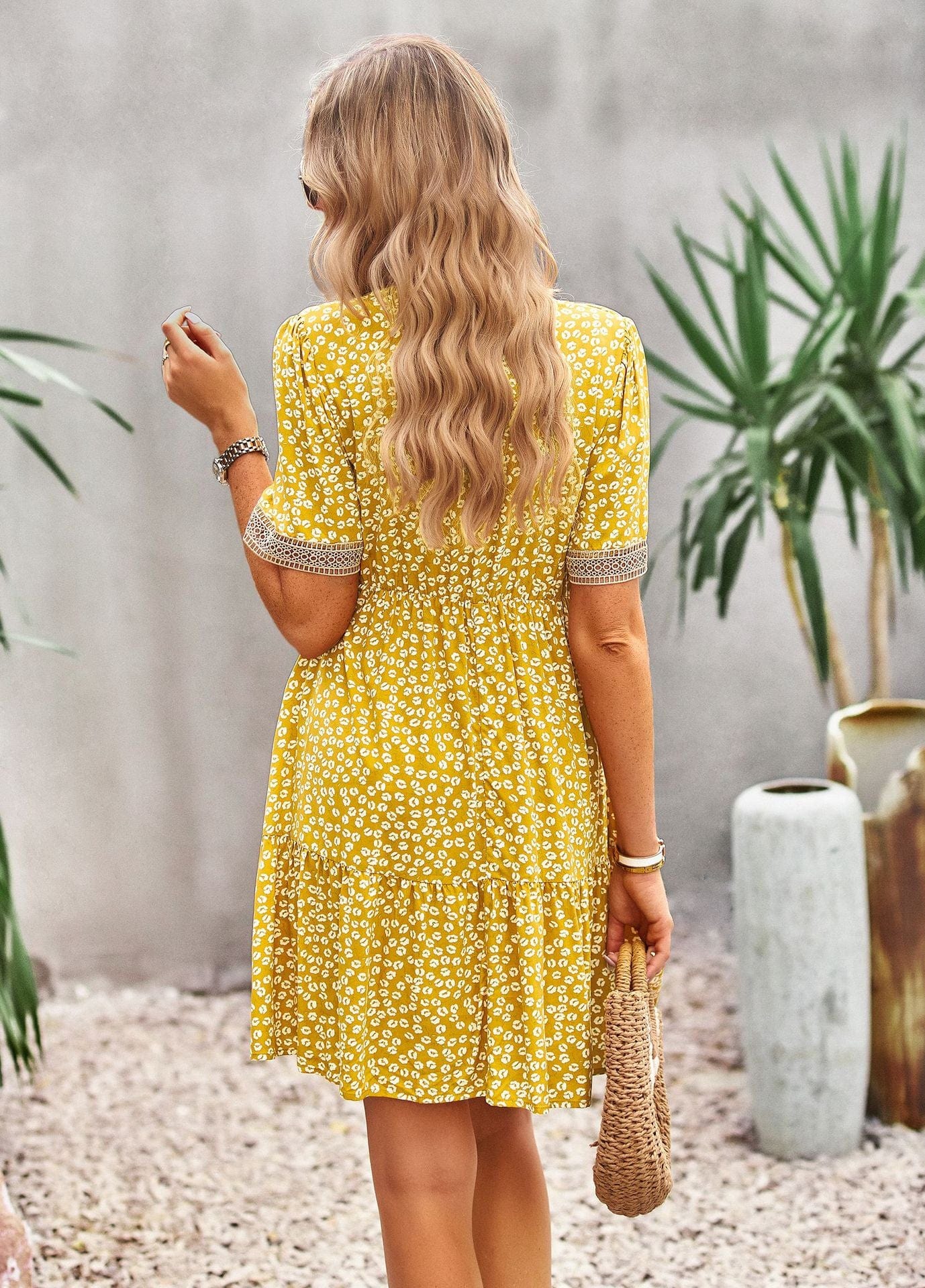 Floral Buttoned Puff Sleeve Dress - Body By J'ne