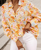 Floral Collared Neck Long Sleeve Shirt - Body By J'ne