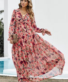 Floral Frill Trim Flounce Sleeve Plunge Maxi Dress - Body By J'ne