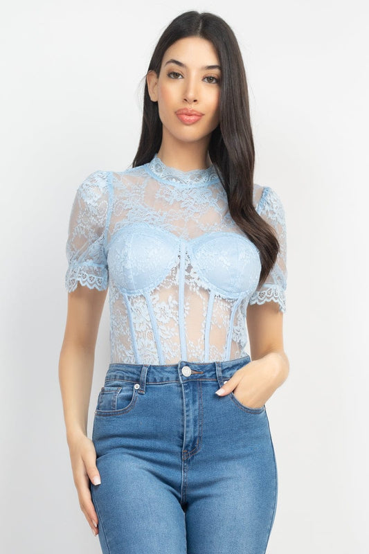 Floral Lace Corset Keyhole Bodysuit - Body By J'ne