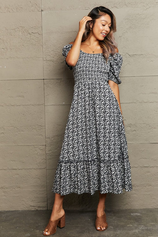 Floral Lace-Up Off-Shoulder Midi Dress - Body By J'ne