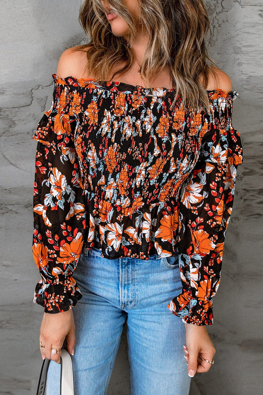 Floral Smocked Off-Shoulder Peplum Top - Body By J'ne