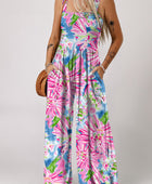 Floral Smocked Square Neck Jumpsuit with Pockets - Body By J'ne