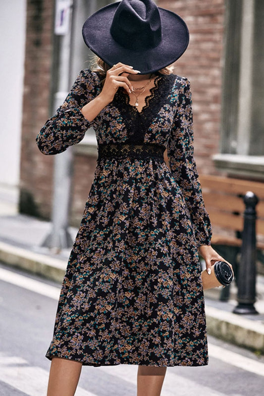 Floral Spliced Lace V-Neck Dress - Body By J'ne