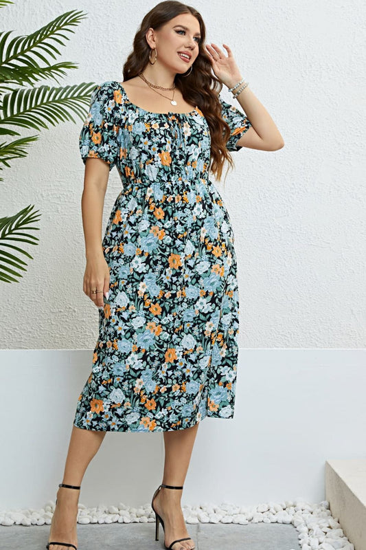 Floral Split Short Sleeve Dress - Body By J'ne