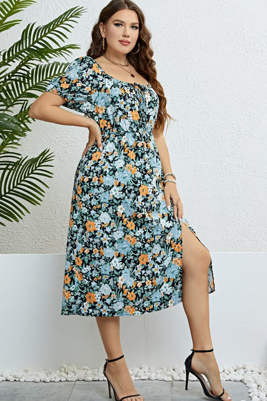 Floral Split Short Sleeve Dress - Body By J'ne