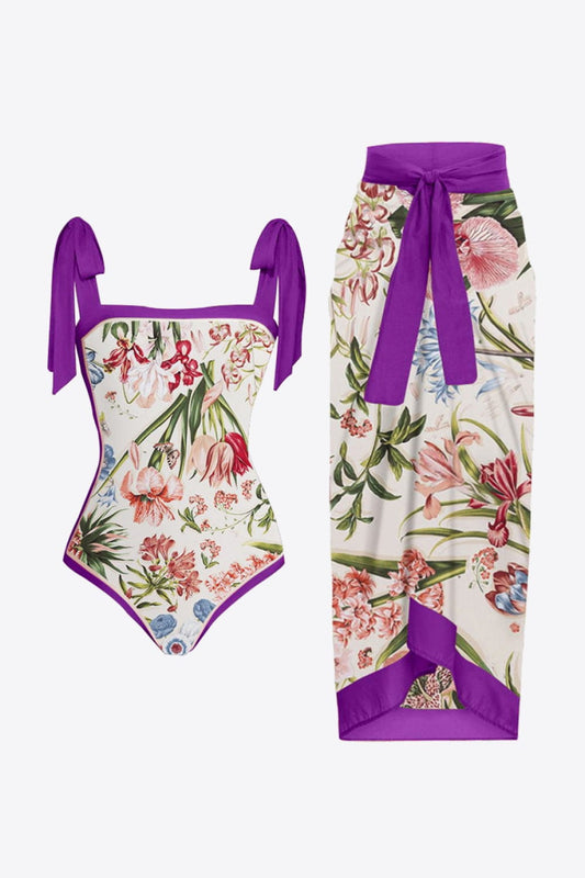 Floral Tie Shoulder Two-Piece Swim Set - Body By J'ne