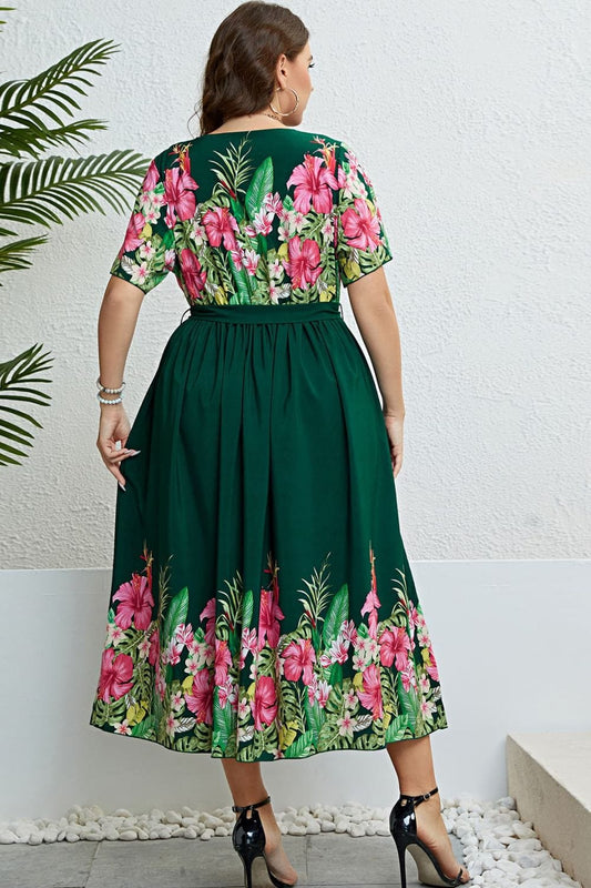 Floral Tie-Waist Round Neck Dress - Body By J'ne