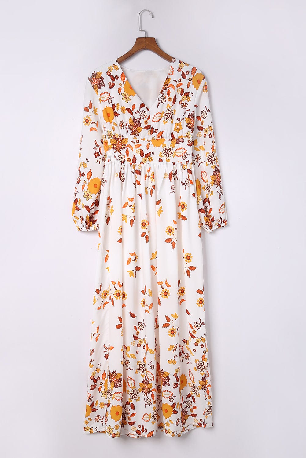 Floral V-Neck Long Sleeve Maxi Dress - Body By J'ne