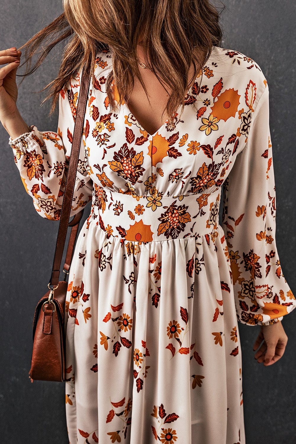 Floral V-Neck Long Sleeve Maxi Dress - Body By J'ne