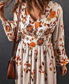 Floral V-Neck Long Sleeve Maxi Dress - Body By J'ne