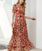 Floral V-Neck Short Flounce Sleeve Dress - Body By J'ne
