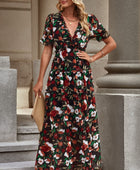 Floral V-Neck Short Flounce Sleeve Dress - Body By J'ne