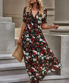 Floral V-Neck Short Flounce Sleeve Dress - Body By J'ne