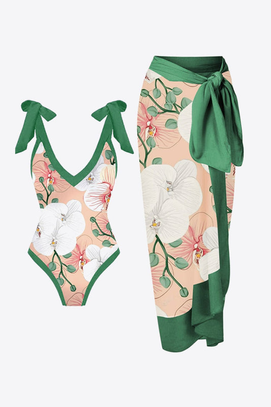 Floral V-Neck Two-Piece Swim Set - Body By J'ne