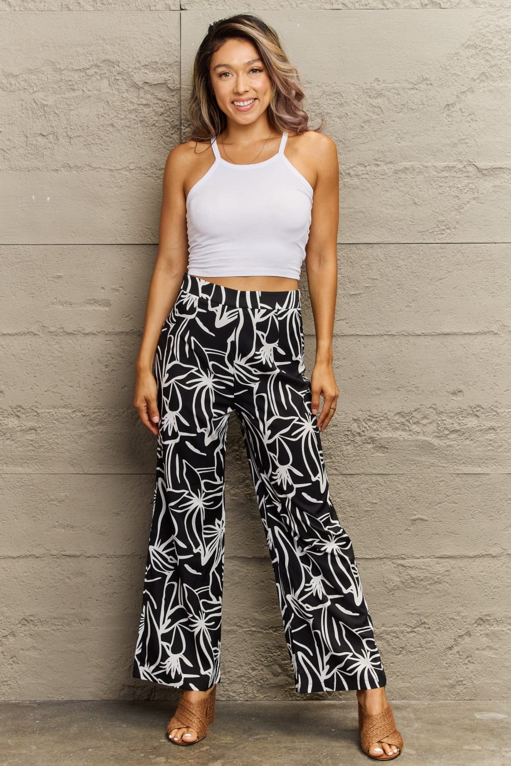 Flower Print Wide Leg Long Pants - Body By J'ne