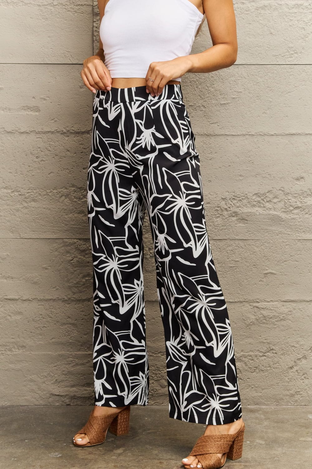 Flower Print Wide Leg Long Pants - Body By J'ne