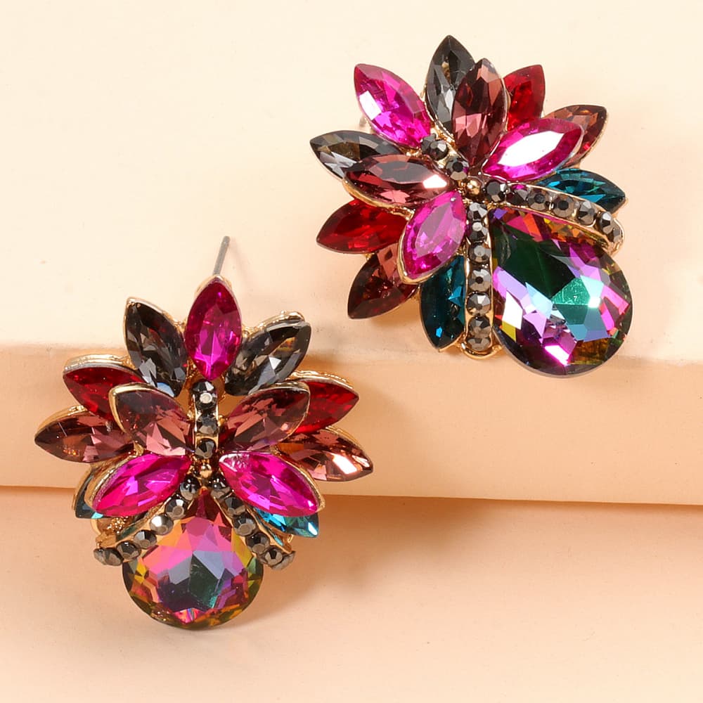Flower Shape Glass Stone Stud Earrings - Body By J'ne