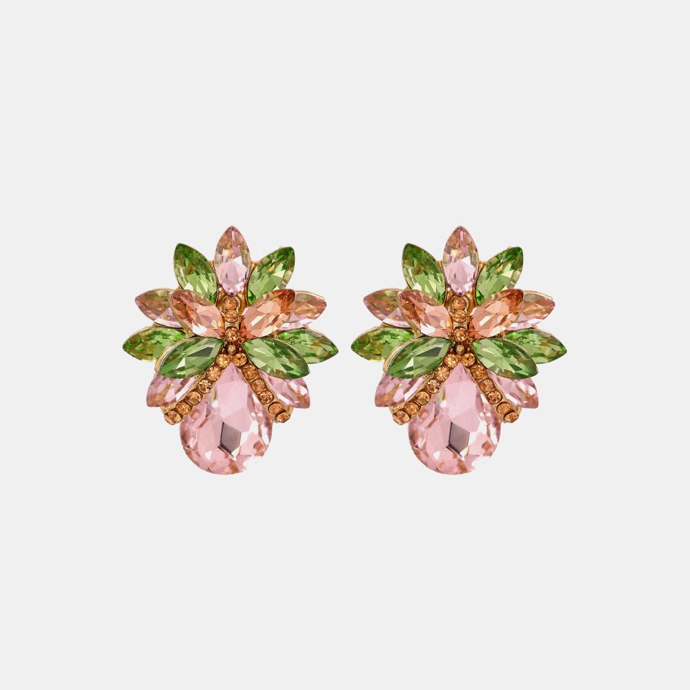 Flower Shape Glass Stone Stud Earrings - Body By J'ne