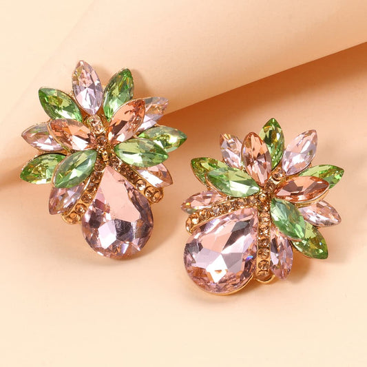 Flower Shape Glass Stone Stud Earrings - Body By J'ne