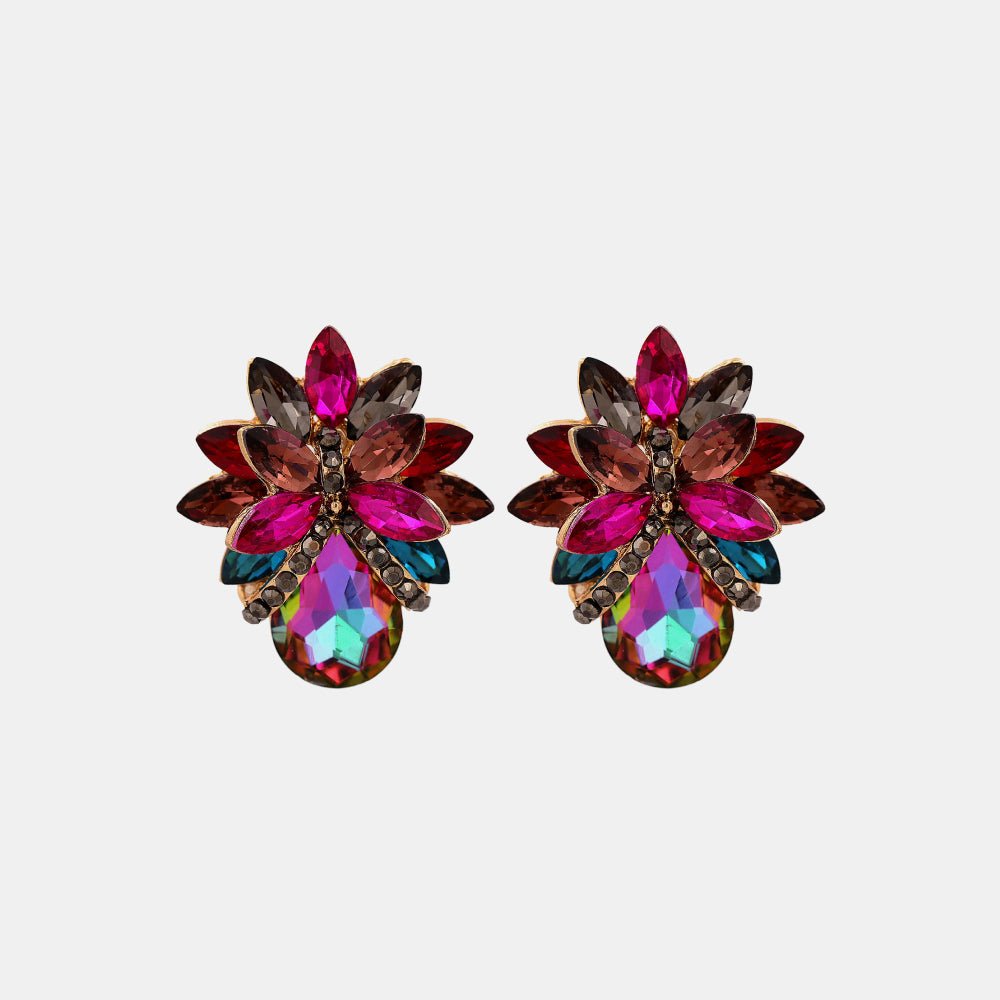 Flower Shape Glass Stone Stud Earrings - Body By J'ne