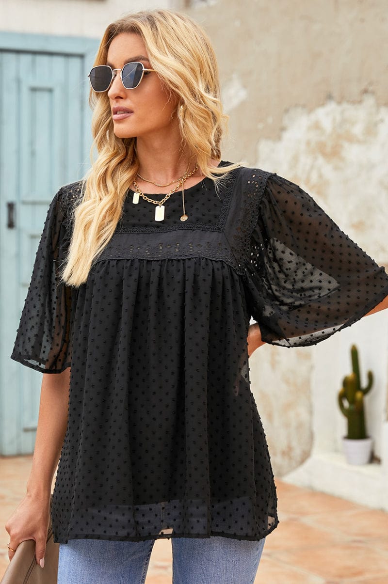 Flutter Sheer Sleeves Babydoll Top - Body By J'ne